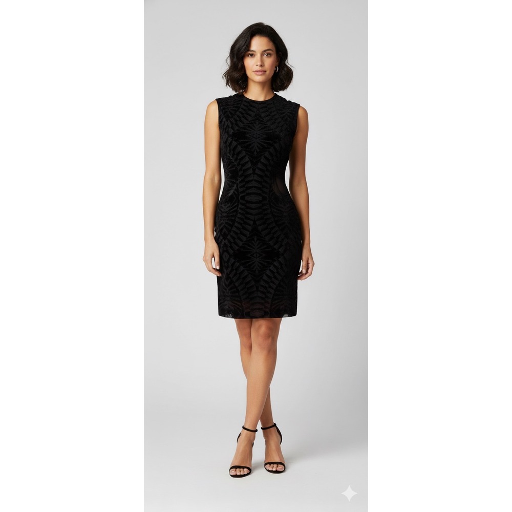 NWT Rony Kobo Mars Tropez Flocked Mesh Midi Dress Black Sz Small $498